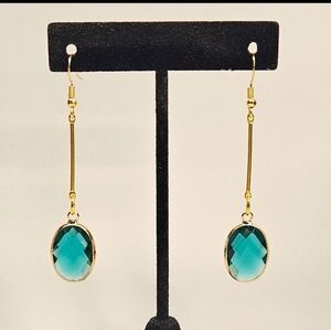 Long Gold And Green Dangle Earrings